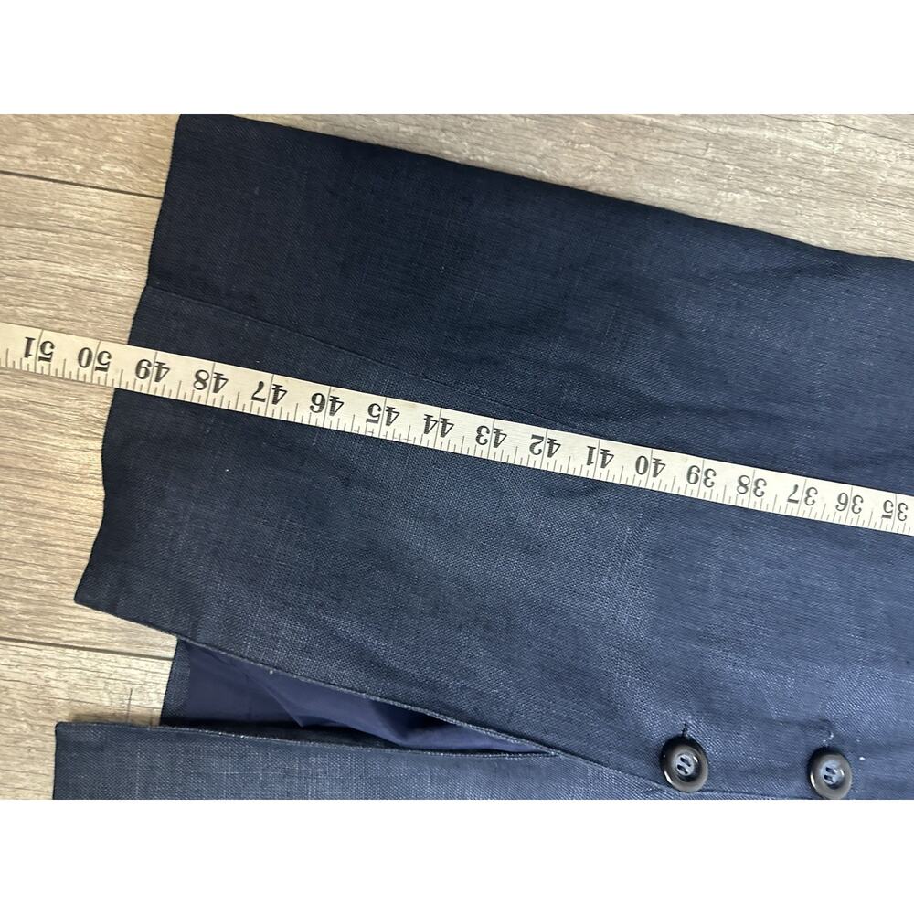 Vtg 90s Navy Blue 100% Linen Maxi Dress Button Front Open Back Resort Coastal 14 - Picture 15 of 15